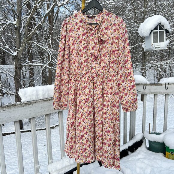 Allegra K women's Long sleeves Spring/ summer floral dress with tie neck size L - Picture 5 of 5